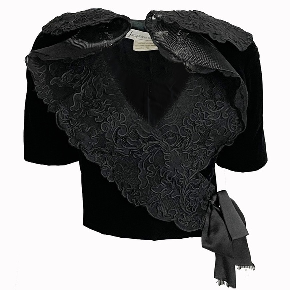 Couture Jacket Bolero Cropped Formal Black Lace Velvet by Jacqueline de Ribes - Picture 1 of 9